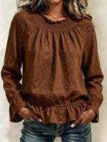 Women's Smocked Neck Ruffle Hem Blouse