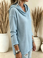 Women's Waffle Knit Cowl Neck Hoodie Top