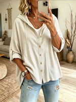 Women's Vertical Stripe Oversized Hooded Shirt