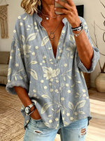 Retro Floral Pattern Art Print Casual Long Sleeve Cotton Linen Shirt