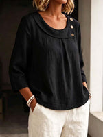 Elegant Round Collar Stylish 3/4 Sleeve Art Casual Cotton Linen Shirt
