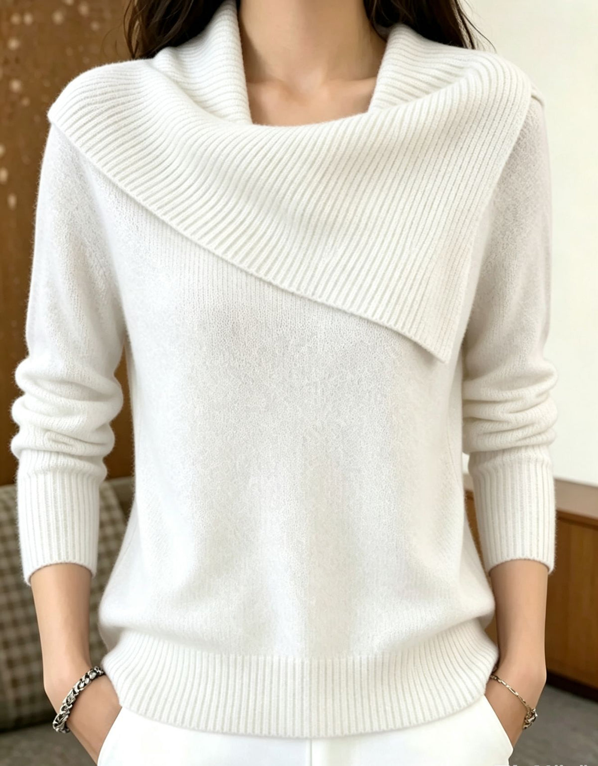 Women's Cowl Fold Neck Soft Knit Pullover Sweater