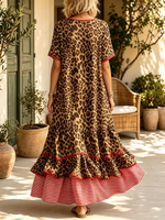 Women's Leopard Striped Tiered Maxi Dress