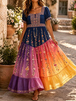 Women's Rainbow Ombre Floral Square-Neck Maxi Dress