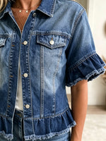 Women's Ruffled Hem Short Sleeve Denim Jacket