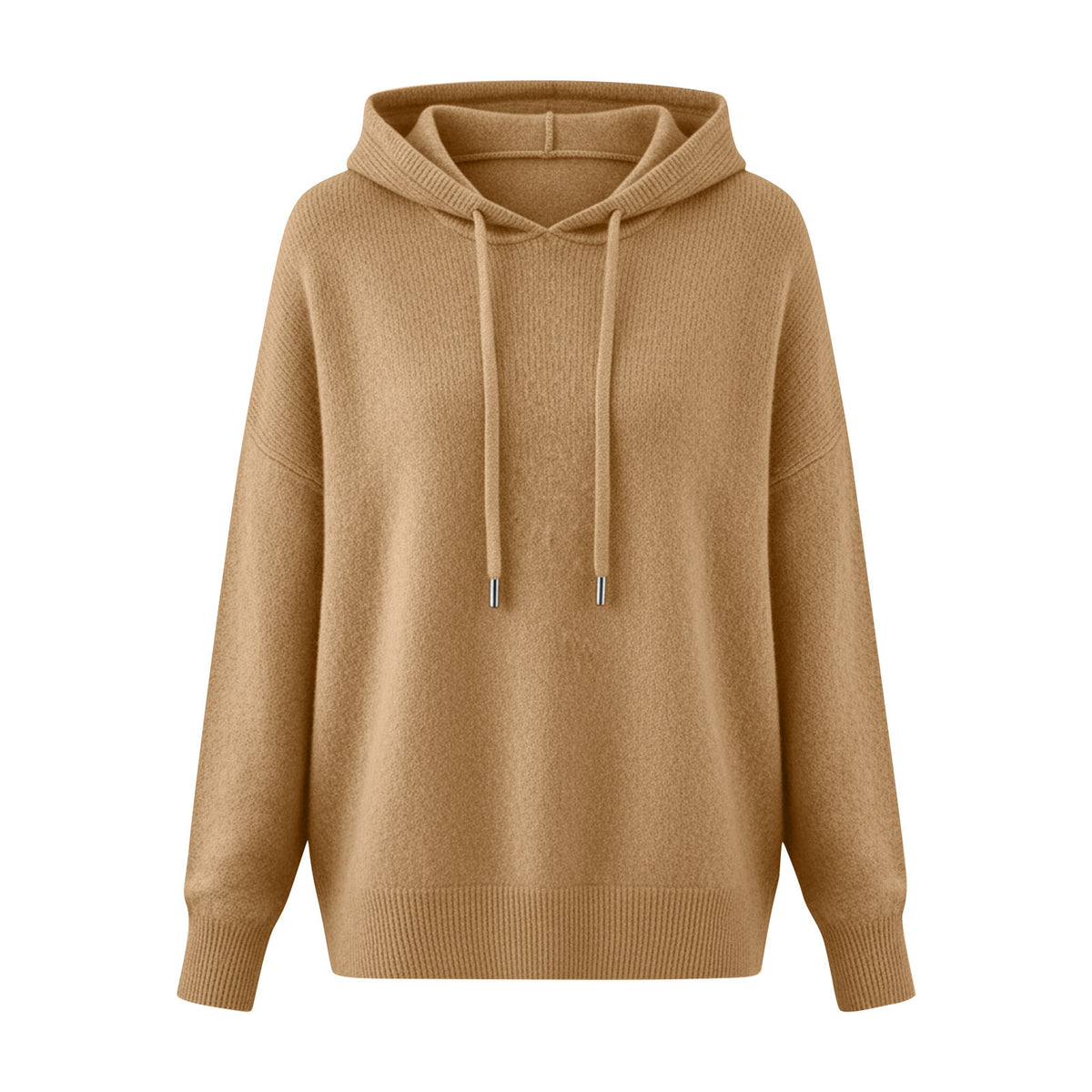 Women Solid Color Drawstring Hooded Knit Pullover Sweater