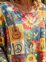 Women's Guitar Peace Patchwork Print Blouse