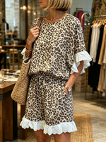 Women's Leopard Eyelet Lace Two-Piece Set