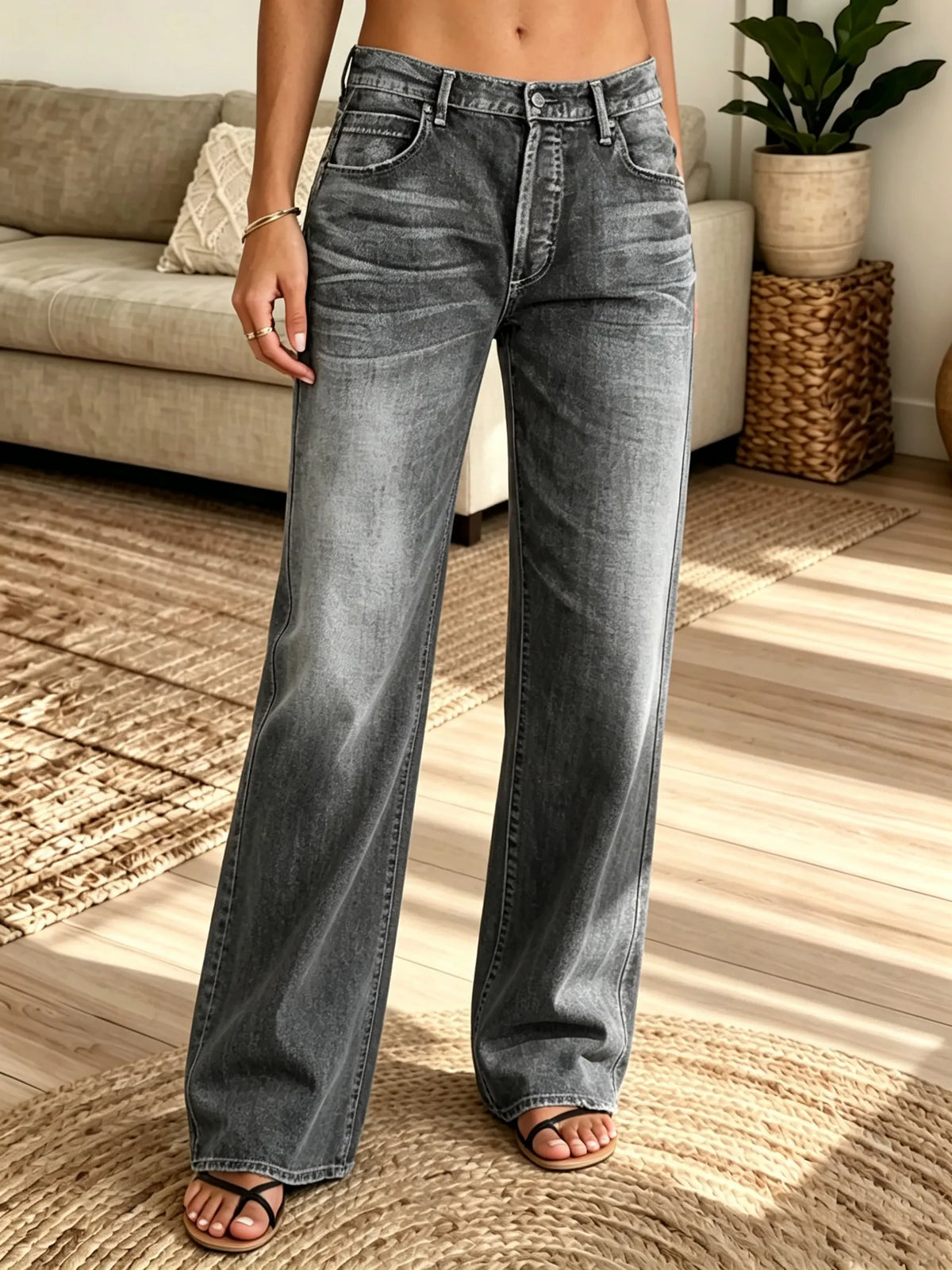 Multi-Color Options Women's Vintage Washed Loose-Fit Straight Jeans