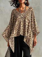 Retro Leopard Pattern Art Stylish Casual 3/4 Batwing Sleeve Top