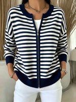 Classic Stripe Pattern Zip Long Sleeve Casual Stylish Knitted Cardigan Coat
