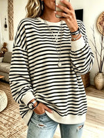 Women's Striped Color-block Loose Fit Crewneck Long-sleeve Sweatshirt