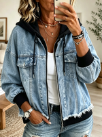 Women's Hooded Denim Bomber Jacket