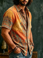 Men's Bohemian Mandala Print Button-Up Shirt