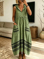 Women's Leopard Stripe Sleeveless Hooded Maxi Dress