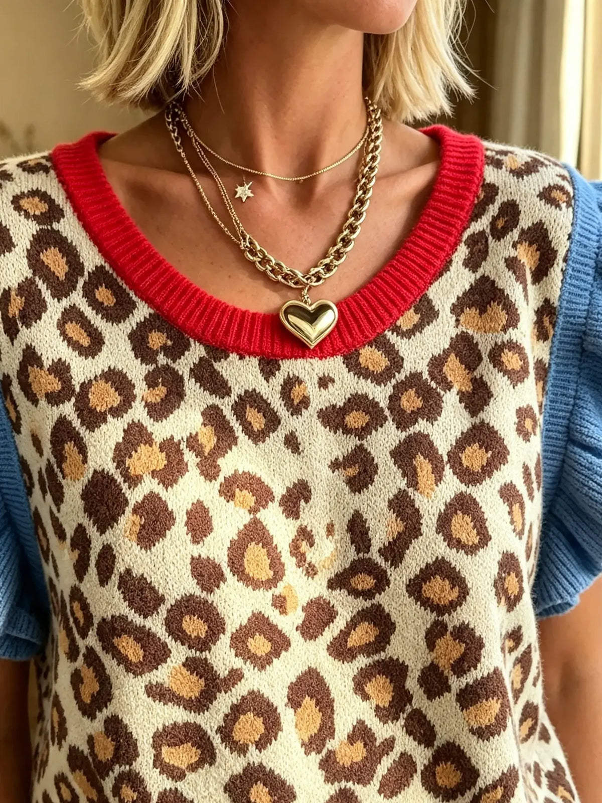 Women's Color-Block Leopard Knit Vest