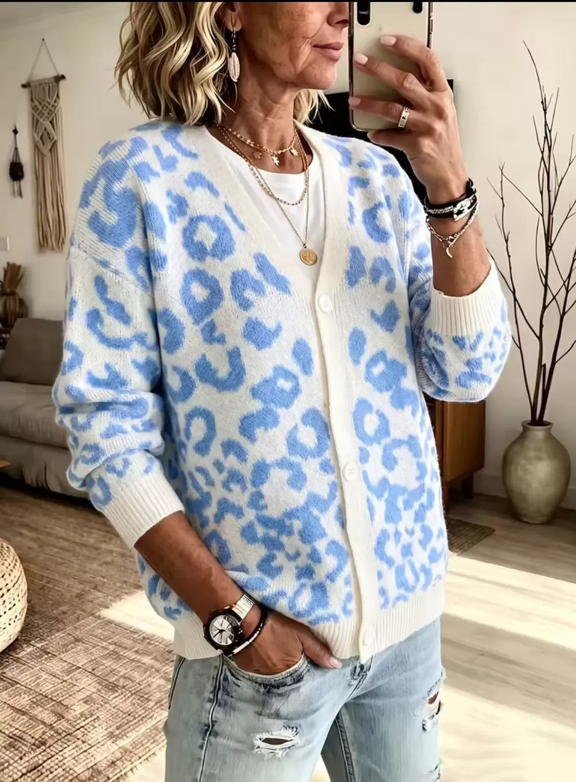 Women's Oversized Leopard Print Cardigan
