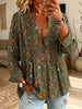 Women’s Pintuck V-Neck Wildlife Print Loose Button Down Blouse