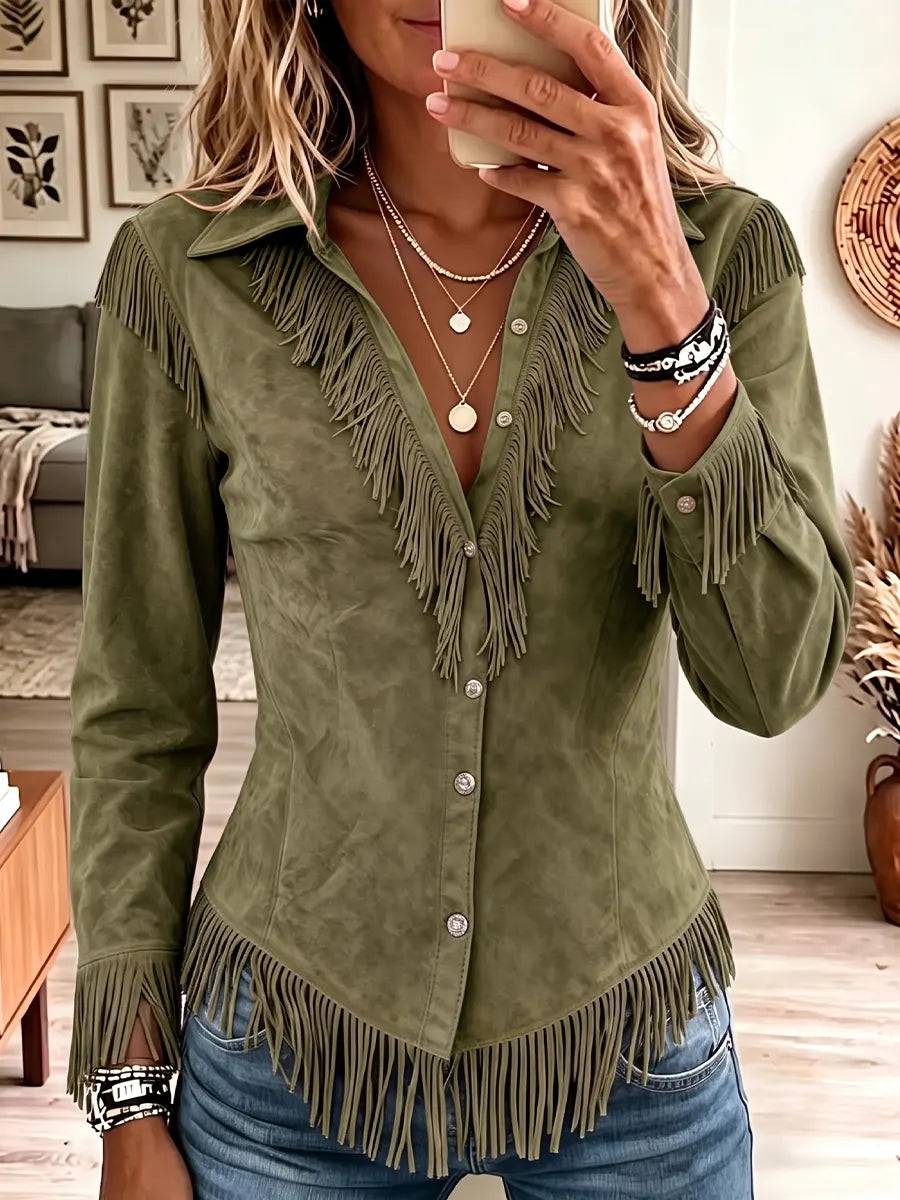 Vintage Elegant Tassel Suede Shirt