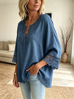 Women's Crochet Trim Denim Blouse