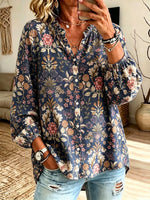 Women's Vintage Floral Button-Down Blouse