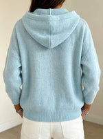 Women Half Zip Hooded Knit Sweater Drop Shoulder Long Sleeve Loose Pullover Top