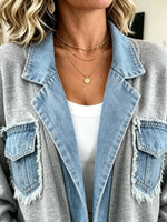 Women's Denim Trim Patchwork Knit Cardigan