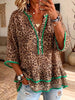 Vintage Elegant Patchwork Color Blocked Leopard Print Ruffles Shirt