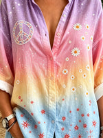 Women's Ombre Daisy Peace Print Button-Down Shirt
