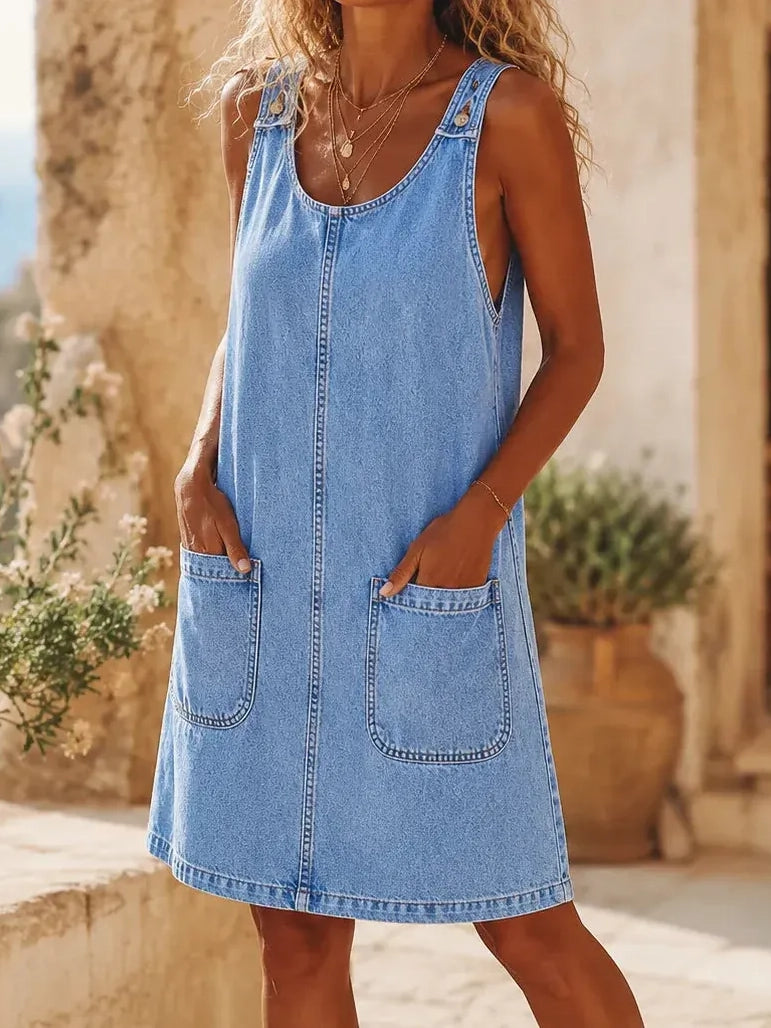Women's Pocket Denim Overall Dress
