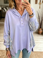 Women's Sequin Accent Button-Up Hoodie