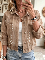 Women's Pearl Beaded Cropped Denim Jacket