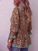 Vintage Elegant Cotton Linen Patchwork Elasticated Leopard Print Shirt