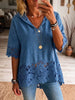 Vintage Elegant Openwork Lace Patchwork Denim Hood Shirt
