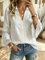 Women's Openwork Crochet 3/4 Bell Sleeve Blouse