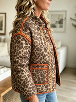 Women's Quilted Leopard Jacket with Ric-Rac Trim