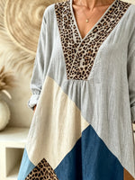 Women's Leopard Geometric Color Block Patchwork Print V-Neck Maxi Dress