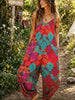 Women’s Boho Tie Dye Geometric Spaghetti Strap Harem Jumpsuit With Pockets