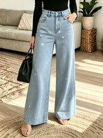 Multi-Color Options Women's Rhinestone Embellished Wide-Leg Jeans