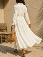Retro Elegant Lapel Art Button Casual Long Sleeve Stylish Long Dress