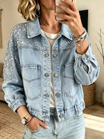 Women's Sequin Embellished Light Wash Denim Jacket