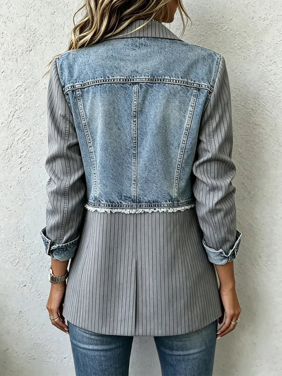 Retro Long Sleeve Lapel Casual Stylish Denim Patchwork Suit Coat