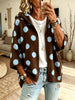 Women Polka Dot Print Hooded 3/4 Sleeve Knit Cardigan