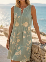 Women's Pintuck Sleeveless Linen Dress
