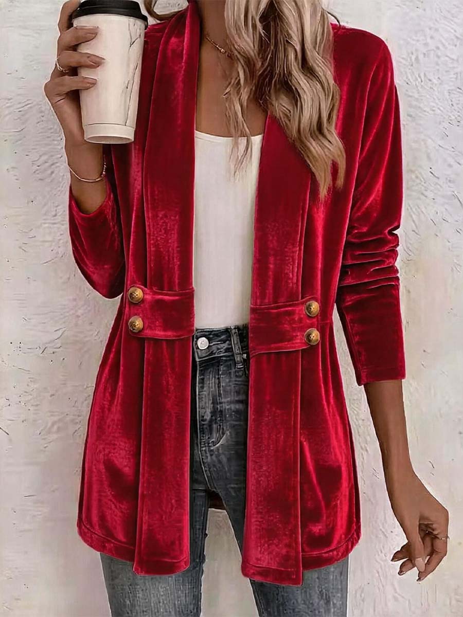 Retro Elegant Long Sleeve Casual Loose Stylish Velvet Cardigan Coat
