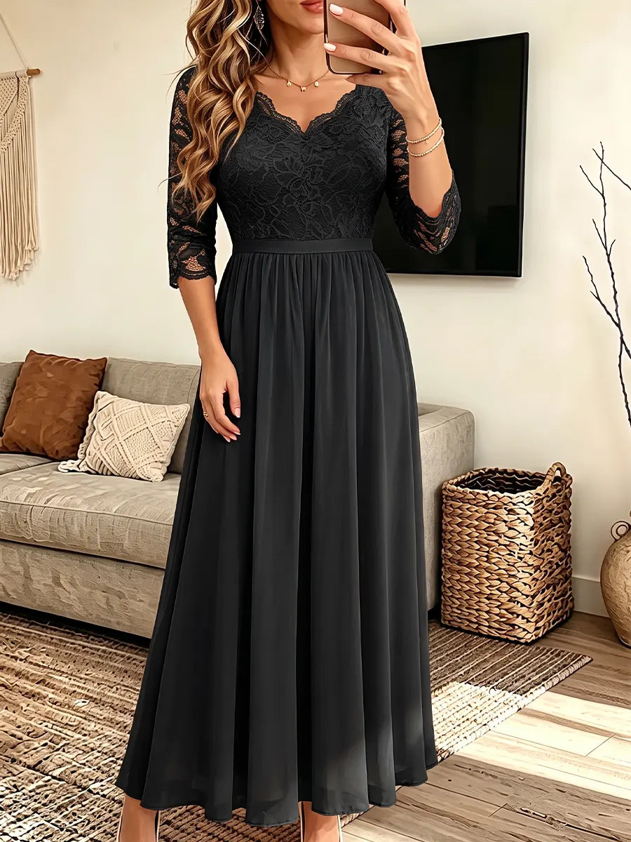 Vintage Elegant Lace Patchwork Chiffon Dress