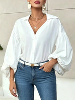 Retro Elegant Balloon Sleeves Art Casual Stylish Lapel Cotton Shirt