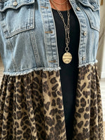 Women's Leopard Patchwork Denim Cardigan