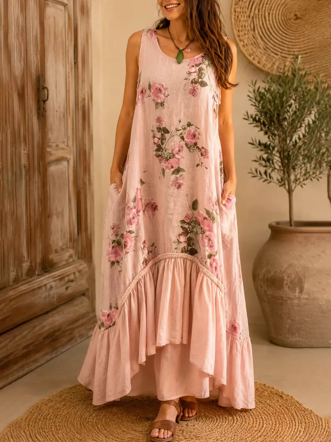 Women's High-Low Floral Tank Maxi Dress