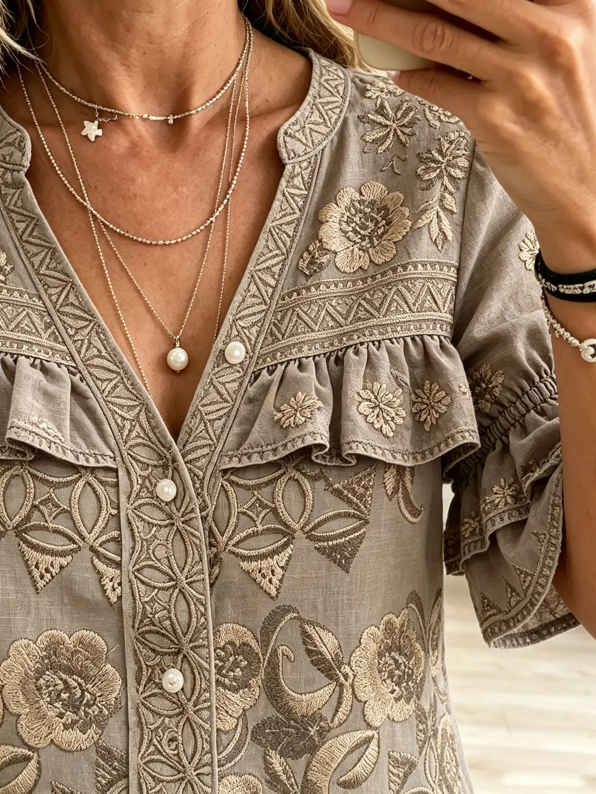 Women's Ruffle Yoke Blouse